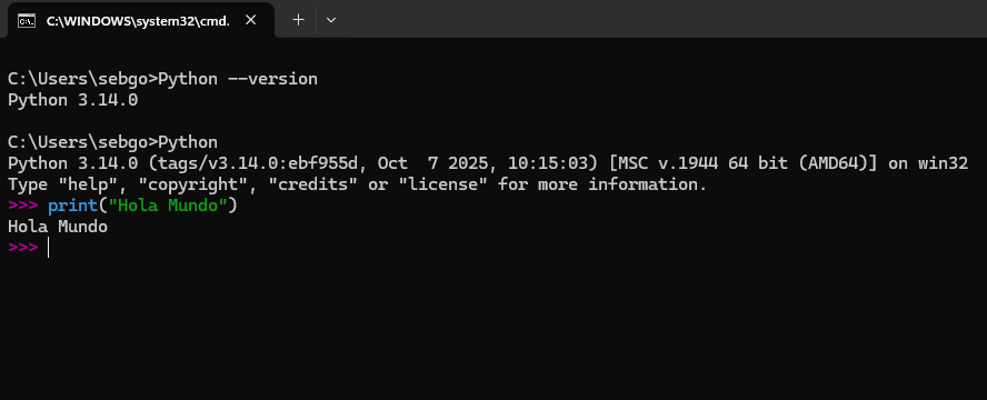Ejemplo de Python ejecutándose en CMD